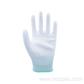 Hespax Anti-static White Polyester Knitted PU Coated Gloves